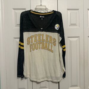 🏈 Womens Distressed Steelers Football Long Sleeve Shirt with Embellishments